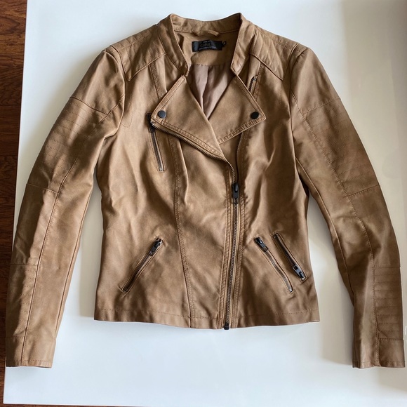 Brown Vegan Leather Moto Fall Jacket - Picture 4 of 14